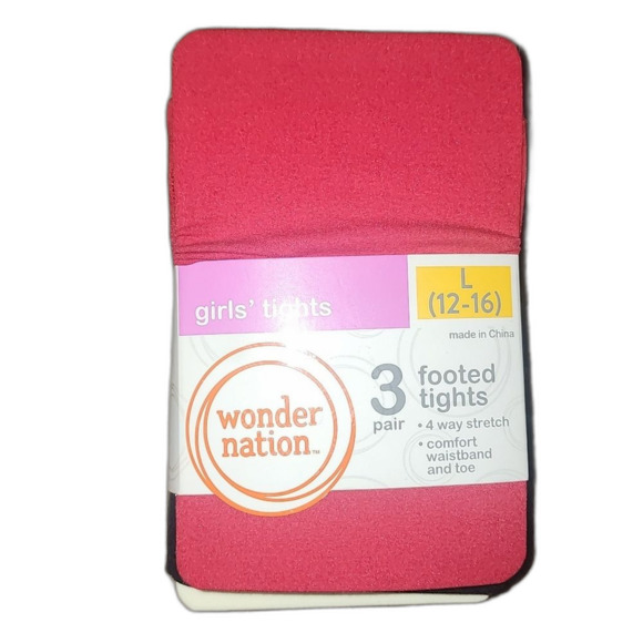 Wonder Nation Girls' Opaque Tights, 3 Pack, Size L(12-16) - Picture 4 of 4